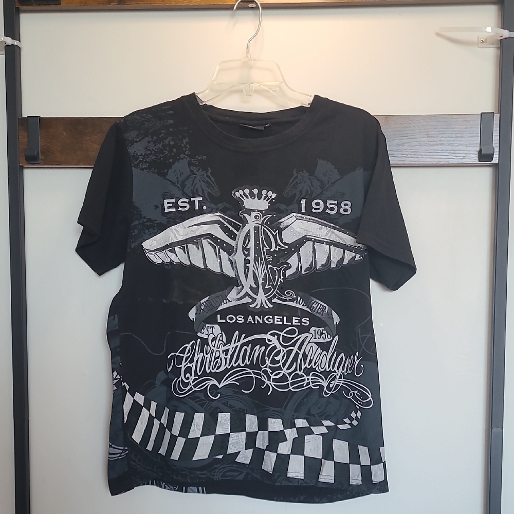 Christian Audigier Black and White Graphic Tee